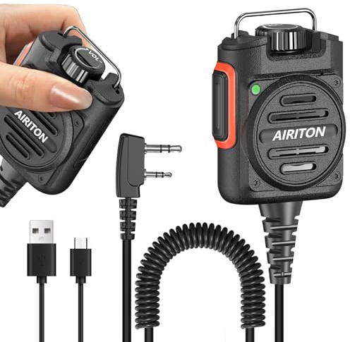 Airiton Radio Mic Microphone Handheld Volume Adjustable Speaker AR-158 Rechargeable Shoulder Mic Ham Radio Accessories for Baofeng UV-5R mini BF-F8HP PRO AR-5RM UV-21R DM-32 (Black)