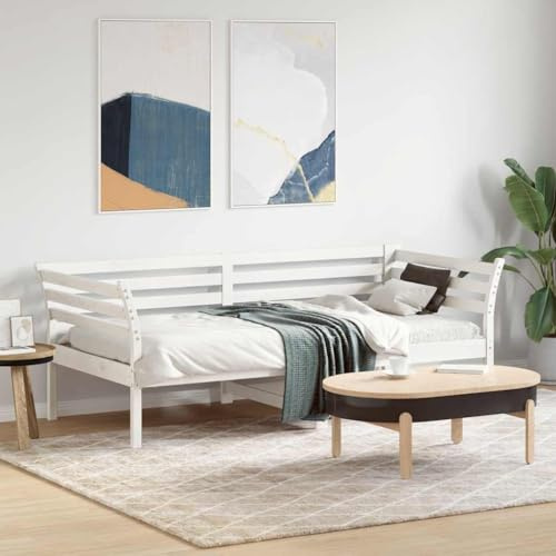 Owoxanthellate Tagesbett aus massiver Kiefer Weiß 209,5 x 80 x 76 cm Schlafsofa mit Schutzgittern platzsparendes Holz Gästebett ohne Matratze für Wohnzimmer Schlafzimmer Jugendzimmer