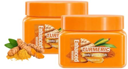 Turmeric and Vitamin C Body Scrub, Gentle Exfoliating Scrub for Smooth & Glowing Skin Texture, Nourishing Body Wash for Dull Dry Skin, Daily Use for Women & Men, 280g, 2pc