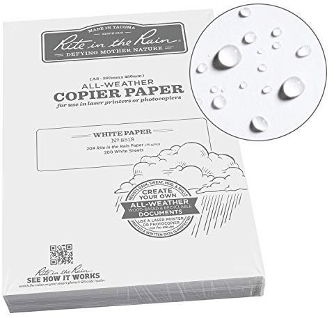 Rite In The Rain Allwetter-Kopierpapier, A4, 21 x 29, 7 cm, 20# 200 Blatt (Nr. 8512) A3-29.7 x 42cm Weiß