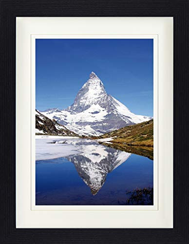 1art1 Berge Poster Matterhorn Mit Riffelsee Gerahmtes Bild Mit Edlem Passepartout | Wand-Bilder | Im Bilderrahmen 40x30 cm