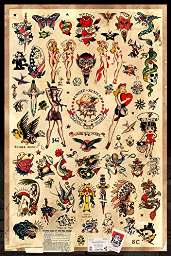 Sailor Jerry Tattoo Flash (Stil B) Poster, 60,96 x 91,44 cm