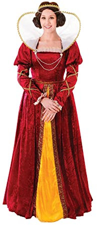 Bristol Novelty- Queen Elizabeth Costume da Donna, Rosso Regina Elisabeth, Colore Gold, UK 10-14, AC482