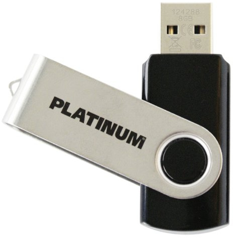 PLATINUM TWS USB-Stick 8 GB USB 2.0 USB-Flash-Laufwerk - Speicher-Stick in schwarz-Silber inkl. Öse zur Befestigung am Schlüsselanhänger