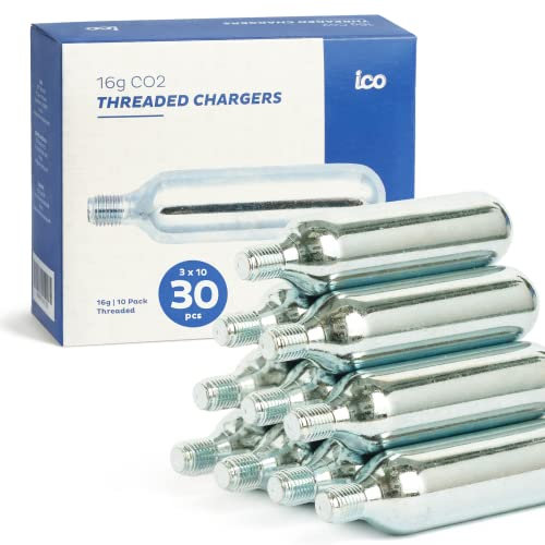 ICO 16g Bombona CO2 Roscada 30uds para Usar con Inflador CO2, Cartucho CO2 para Accesorios para CO2 Bicicleta con inflador CO2 Bicicleta para Bicicleta MTB Y de Carretera.