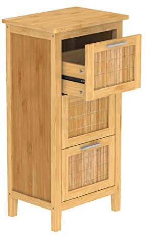 EISL Badezimmer Unterschrank Bambus, Badschrank schmal mit 3 Schubladen, nachhaltige Badmöbel Bambus, BMBA02-LS3