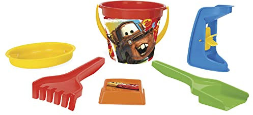 Wader 77637 - Eimergarnitur DISNEY Pixar Cars mit Eimer, Sieb, Sandmühle, Schaufel, Rechen und Sandform, 6-teilig, bunt, ideal als Geschenk für kreatives Spielen