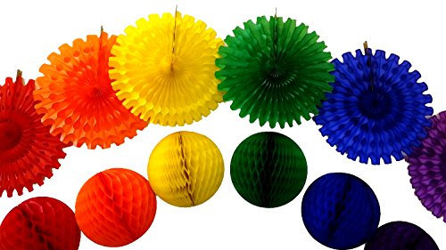 Große Classic Rainbow Honeycomb Dekoration Kit (6 Bälle und 6 Fans)