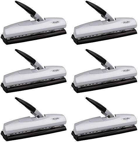 Swingline Schreibtischlocher, Lochstanzer, LightTouch, verstellbar, 2-3 Löcher, 12 Blatt Stanzkapazität, schwarz/silber (74026) 6er-Pack - 20 Blätter 6 Pack