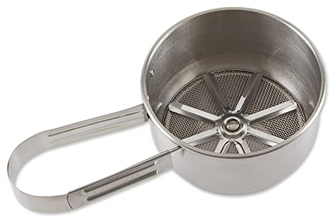 RSVP International Endurance® Stainless Steel Vintage One-Hand Sifter, 1 Cup | Top Cakes, Sift Flour, Marinade BBQ & More | Dishwasher Safe | Powder Sugar, Sift Flour, Spread Toppings & More