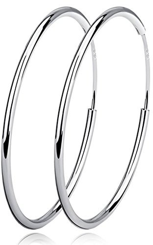 Damen Creolen Ohrringe Sterling Silber Huggie Kreolen Groß Rund Hängend Klapp-Creolen Ohrhänger für Frauen Mädchen Schmuck Durchmesser 50mm