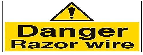 Vsafety 67042BR-R'Danger Razor Wire' Sign, Landscape, 600 mm x 450 mm (Pack of 3)