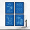 Nacnic BLAU Badezimmer Patent Poster 4er-Set. Vintage Stil Wanddekoration Abbildung von Toiletten, Klopapier und Alte Erfindungen. Verschiedene geometrische Klempnerei Bilder ohne Rahmen. Größe A4.