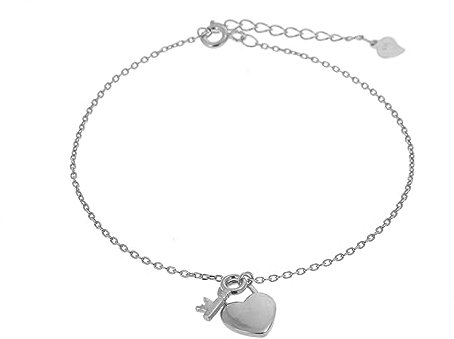 jewellerybox Sterling Silver Key & Heart Padlock Adjustable Bracelet