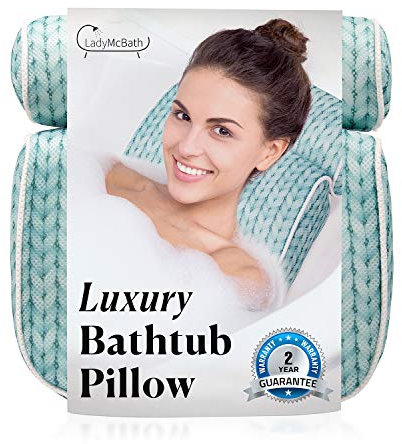 Lady McBath Badewannenkissen – Luxus Badewannenkissen für Wanne, Nacken- und Rückenstütze, leistungsstarke Saugnäpfe, maschinenwaschbar, Badewannenzubehör für Entspannung (türkis)