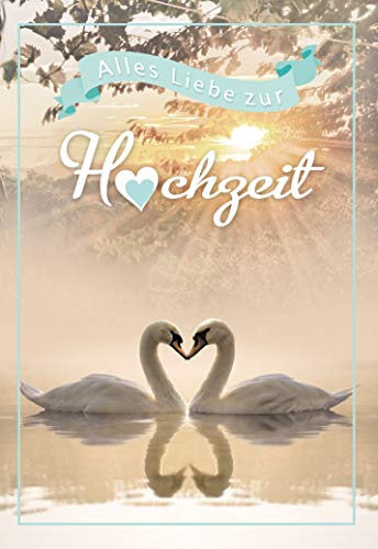 KE - Premium Hochzeitsglückwunschkarte, DIN B6 Format, Inklusive Umschlag, Ohne Innentext, Karte in Hochwertiger Folie - Motiv: Schwäne