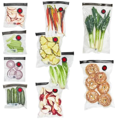 ZWILLING Fresh & Save Set 10-pc Vacuum Sealer Bags for Food, Reusable Sous Vide & Snack Bags, Dishwasher Safe, Assorted, Clear