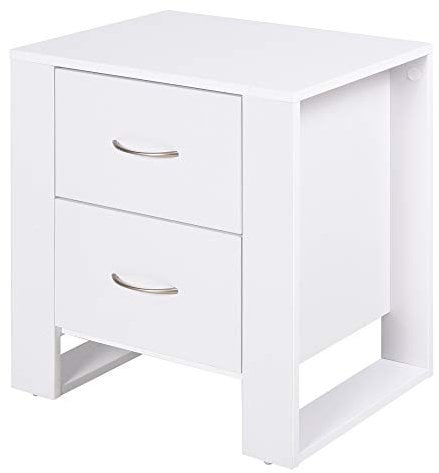 HOMCOM Mesita de Noche con 2 Cajones Patas y Base Elevada para Dormitorio Mesa Lateral para Sala de Estar Estilo Moderno 48x39x54 cm Blanco