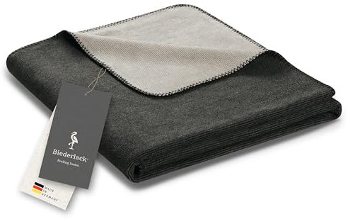 biederlack® samtig-weiche Kuscheldecke aus Baumwollmischgewebe I Made in Germany I Öko-Tex I nachhaltig produziert I Wohndecke Double Optic in anthrazit-Silber I Sofa-Decke in 150x200 cm