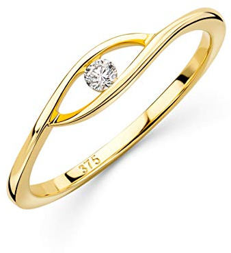 Orovi Anello da donna in oro giallo 0,05 ct solitario diamante anello di fidanzamento 9 carati (375) oro e diamante brillante