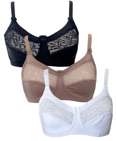 Coconuda Reggiseno Donna con e Senza Ferretto, Imbottito-Sfoderato. Coppa C | Modelli Camelia Rosa Papavero, Opzione 1 2 3 Pezzi, Ottimo Sostegno in Pizzo e Cotone
