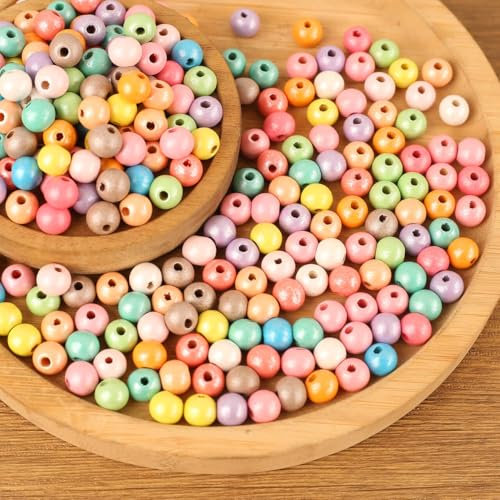 HERZWILD 500pcs holzperlen bunt holz perlen bastelnperlen f. DIY schmuck Herstellung (Pearl color B)