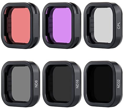 YALLSAME ND-Filter/Tauchfilter, 6er-Pack, Zubehör-Set für GoPro Hero 12, 11, 10, 9, schwarz, mit ND32, ND16, ND8, CPL und 2 farbigen roten Filtern, ideal für Standard-Tagesfotografie und