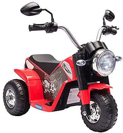 HOMCOM 6V Kids Electric Motorbike 3 Wheels Ride On Toy with Horn Headlights Realistic Sounds for Girl Boy 18-36 Months Red