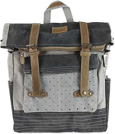 Sunsa Unisex Rucksack. Canvas Daypack. Große Vintage Backpack. Retro Design Outdoor Tagesrucksack mit Rolltop. Nachhaltig Segeltuch Rucksäcke als Geschenkidee für Sie/Ihn. (Schwarz/Grau)