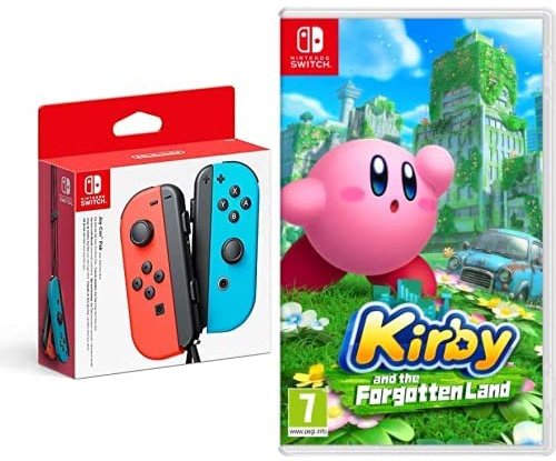 Nintendo Switch Joy-Con Controller Pair - Neon Red/Neon Blue + Kirby and the Forgotten Land (Nintendo Switch)