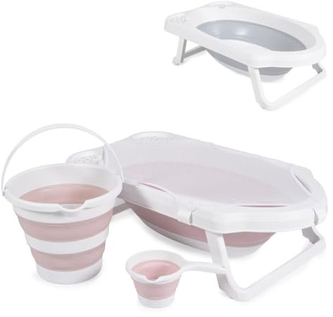 Cangaroo Badewannen-Set Hawaii 4-teilig faltbar Wasserablauf Ablagefächer Netz, Farbe:rosa