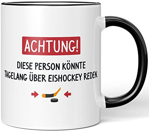JUNIWORDS Tasse, Achtung! Diese Person könnte tagelang über Eishockey reden, Schwarz (1005867)
