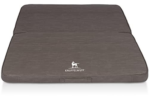 Knuffelwuff Faltbare Reisematte Orthopädisch Roanoke Hundematte aus Laser gestepptem Kunstleder 140 x 120cm Braungrau - Abnehmbarer Bezug - waschbar - für große, mittelgroße und kleine Hunde