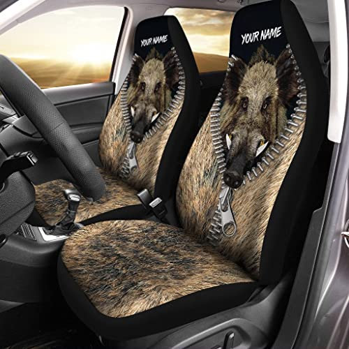 456 Auto Sitzbezüge Personalisierter Name Wildschwein Jagd Wildschwein Reißverschluss Auto-Schonbezüge Universell Passende Sitzbezug Auto Vordersitze Für Lastwagen, Suvs, Wagen, 52X138Cm