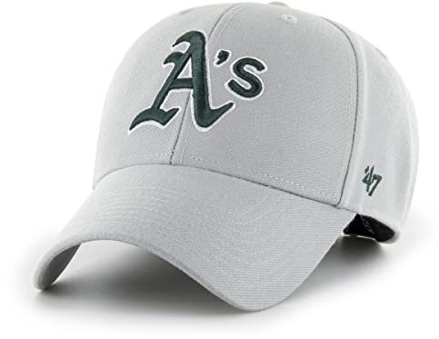 '47 MLB Oakland Athletics MVP Unisex-Baseballkappe, Verstellbar, Hochwertiges Design und Verarbeitung, Dark Green Logo, Grey