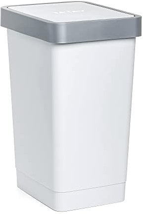 TATAY Mülleimer Küche Smart, 25L Fassungsvermögen, Schwingdeckel, Polypropylen, BPA-frei, 30L Müllsack. Weiß. Maße 26 x 34 x 47 cm, AMZ Weiß