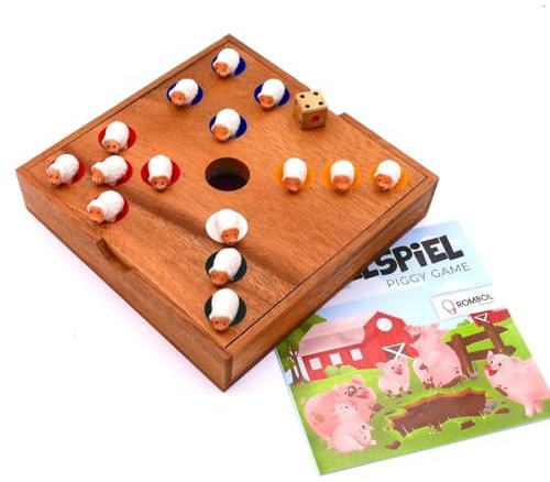 ROMBOL Ferkelspiel - Das Würfelspiel mit den süßen Tierfiguren für die ganze Familie inkl. praktischem Verschlussband, Ferkelspiel Varianten:Schaf