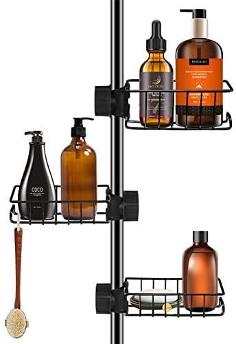 Kamfwert 3 Stück Duschablage für Duschstange Edelstahl, Rostfrei Seifenhalter Dusche, Duschgel Halterung ohne Bohren für 18-27mm Stange, Seifenschale Dusche für Duschstange, Schwarz