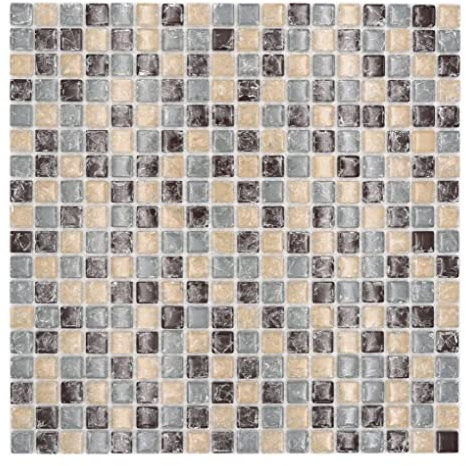 Mosaikfliese Glasmosaik gebrochen grau beige braune Küchenrückwand Duschwand | 10 Mosaikmatten