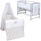 Baby Delux Babybett Komplett Set Kinderbett Mia 120x60 weiß grau Matratze Bettwäsche Set mehrteilig (Shiny Teddy)