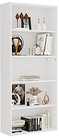 Panana Extra Large Bookcase, 5/6 Tier Wooden Cube Shelves Soild Wood Bookself Storage Organizer Display Shelf Free Standing Unit For Living Room Home Office (White, 5 Tier)