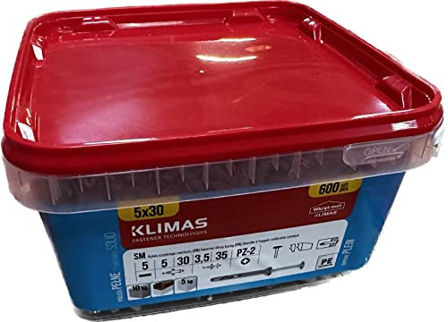 KLIMAS Cheville à Frapper collerette Conique, vis tête fraisée PZ 5 x 30 - Seau de 600 - Cheville Fixation