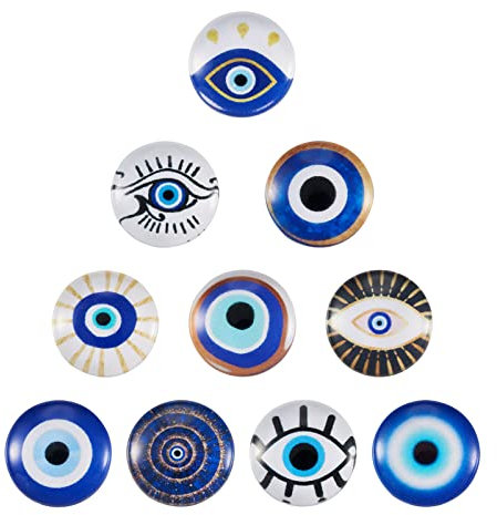 Cheriswelry 60Pcs 12mm Evil Eye Glass Cabochons Dome Flatback Glass Beads Crafts Half Round Blue Tiles Cabochons for Necklace Bracelet Earring Jewelry Making Decoration