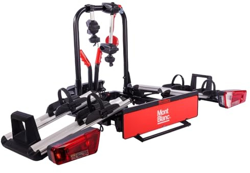 Mont Blanc Porte-vélos d'Attelage Sarek - 2 Vélos, Basculable | Porte-vélos d'attelage Sarek, 2 vélos (compatible VAE), charge 60 kg. Plateforme basculable, kit feux 13 broches.