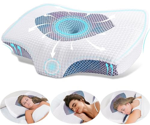 YunNasi Almohada Cervicales y Cuello Almohada Cervical de Espuma Viscoelastica Memoria Almohadas Ergonómico para Dormir de Lado y Boca Arriba Almohada Ortopedica (Style2:60 * 43 * 12/10.5cm)