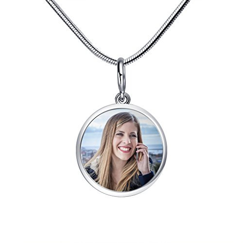 Personalisierte Rund Anhänger mit Foto personalisierbar Fotogravur Fotoanhänger 925 Sterling Silber für Halskette und Armband Geschenk Schmuck