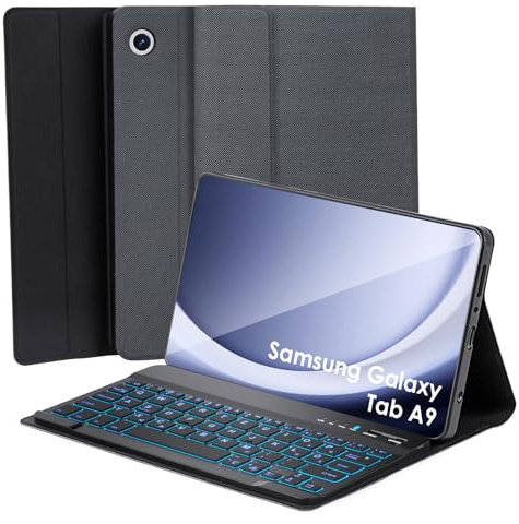 Olycism Tastatur Hülle kompatibel mit Samsung Galaxy Tab A9 8.7 Zoll 2023 Hülle mit Tastatur, 7 Farben mit Hintergrundbeleuchtung, Magnetische Abnehmbare Tastatur für Samsung Galaxy Tab A9 8.7''