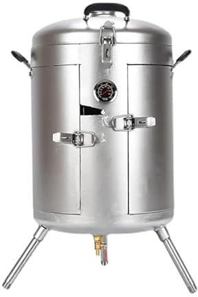 SanGin BBQ-Grill, Holzkohle-Grillfass, hängender Ofen-Grillzylinder, verdickter Stahl, stark und langlebig, mit Thermometer,Silber