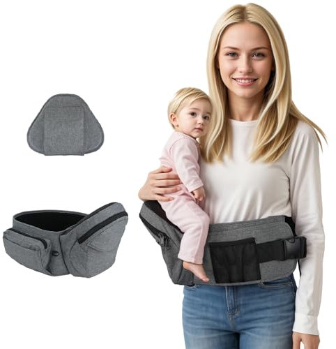 Ergonomic Hip Seat Baby Carrier with Waist Support, Lightweight Baby Hip Carriers from Newborn to Toddler, Adjustable Baby Waist Stool Seat for 6 Months Plus (Grey)