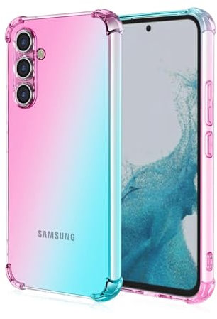EASSGU Custodia per Samsung Galaxy A55 5G (6.5 Inches), Cover Silicone TPU Colore Sfumato Trasparente, Custodia per Telefono Antiurto e Antigraffio - Rosa Verde